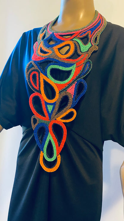 Multi Colors Statement Embroidered forged necklace