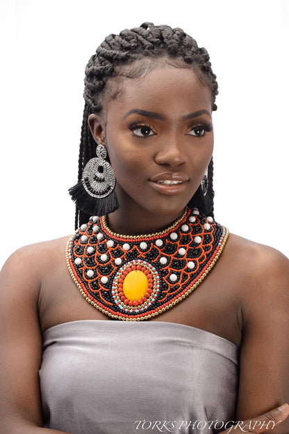 Multi Color with Black and White Bead Bib Necklace