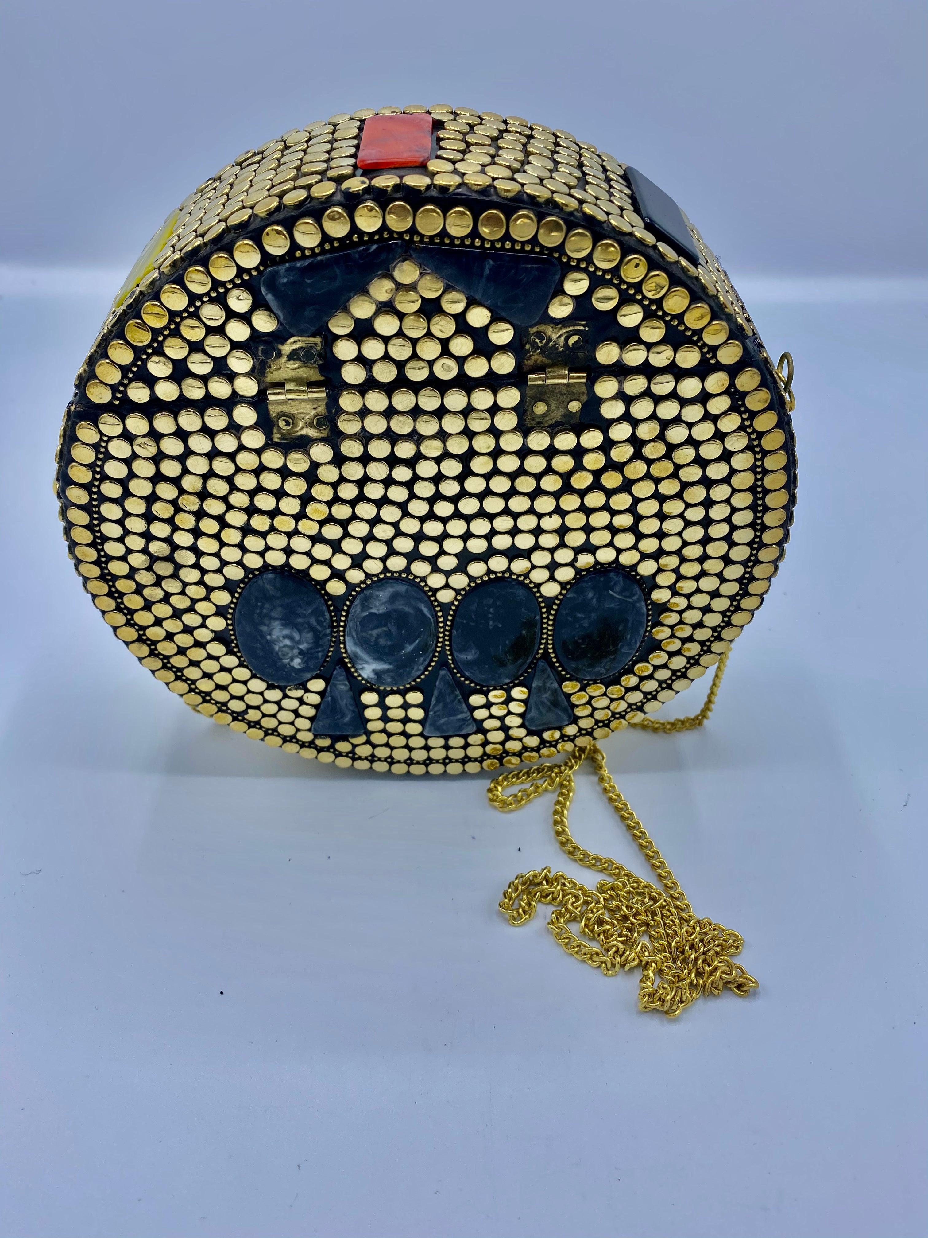 Round Gold Buttons with Black Stones Design Clutch