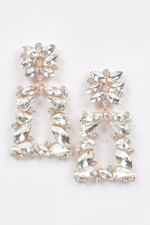 Flower Trapezoid Dangle Rhinestone Earring