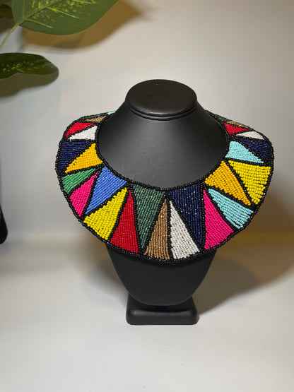 Rainbow Beaded Round Collar Bib Necklace