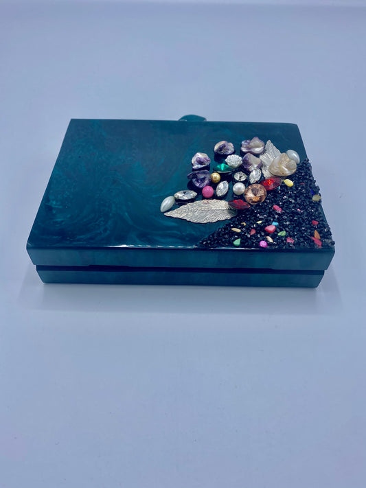 Handcrafted Triangle Resin with embellishment of pearls and stones Clutch