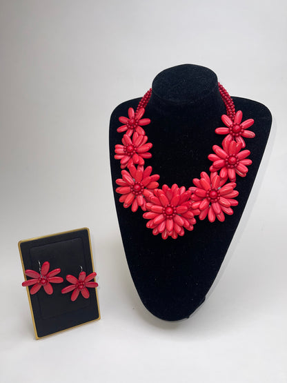 Handmade Beds Of Flowers Beaded Bib Necklace.