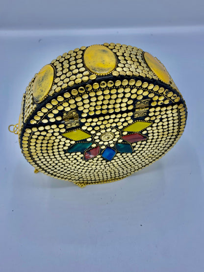 Round Gold Buttons with Multi Colors Flowery Ethnic Design Clutch