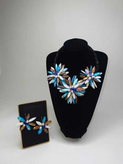 Handmade Beds Of Flowers Beaded Bib Necklace.