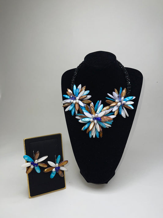 Handmade Beds Of Flowers Beaded Bib Necklace.