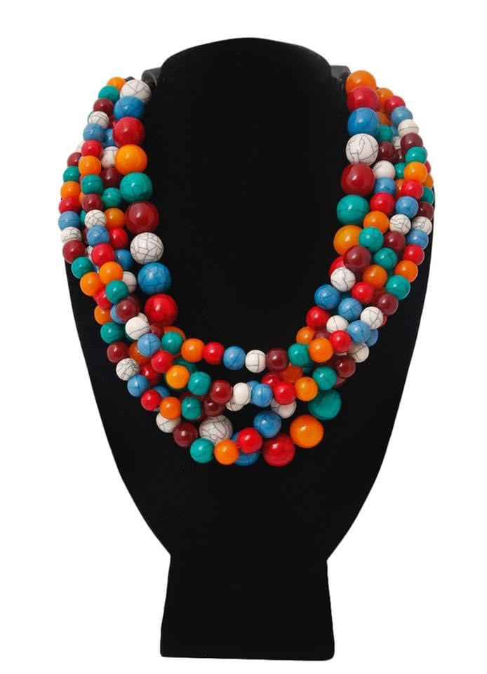Multi Strand Cracked White Beads with  Hook Closure Necklace