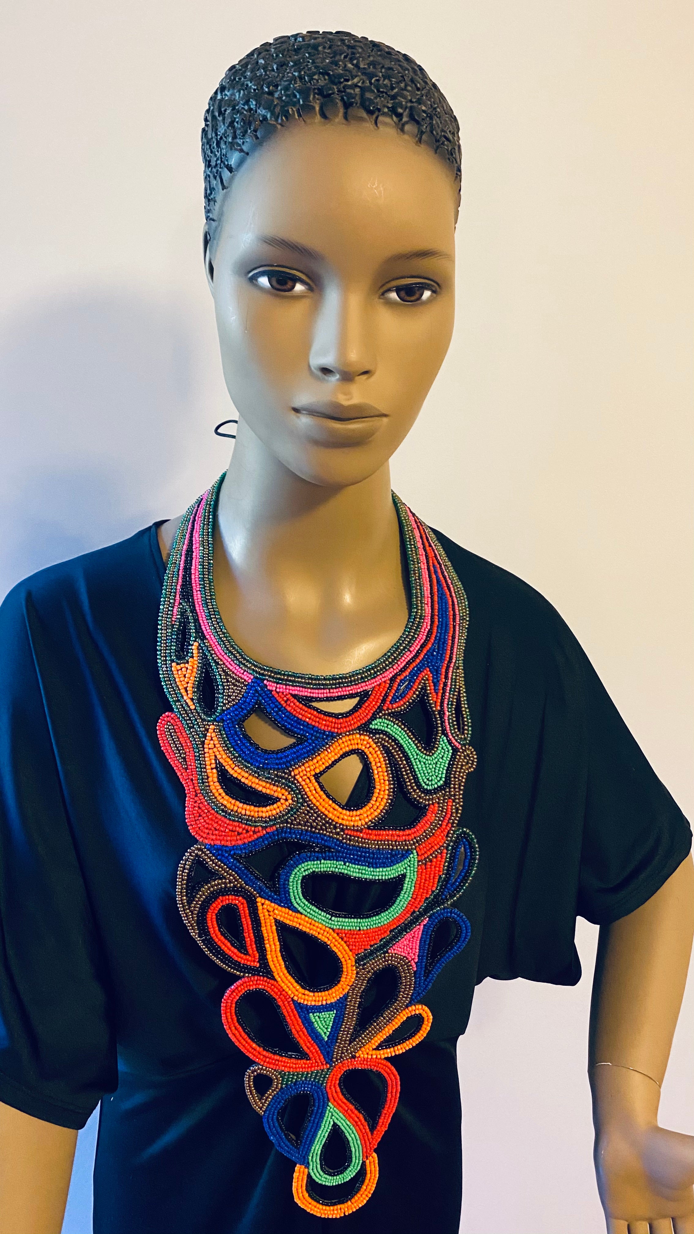 Multi Colors Statement Embroidered forged necklace
