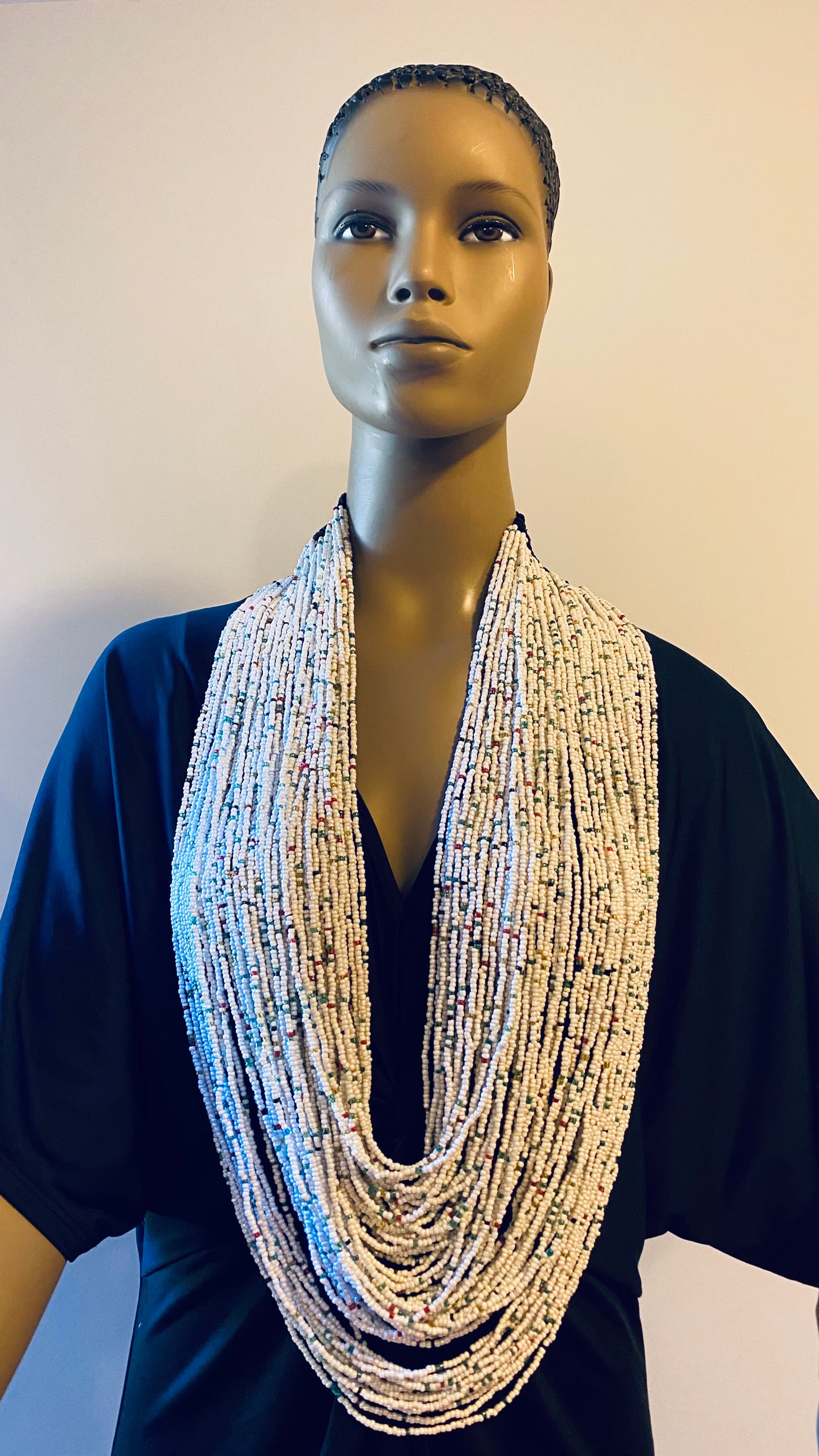 White with Multi Colors Long Layered Seed Bead Necklace
