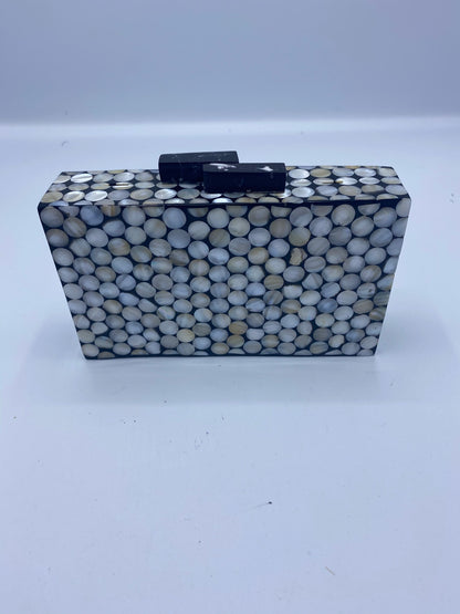 Handcrafted Pixel Ivory and Black Mother Of Pearl Clutch