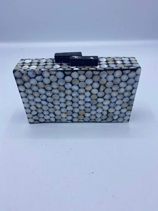 Handcrafted Pixel Ivory and Black Mother Of Pearl Clutch