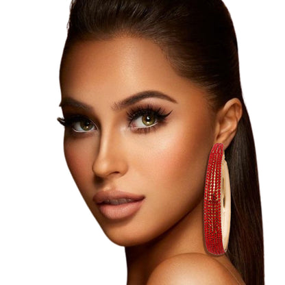 Rhinestone Lined Gold Hoops Earrings
