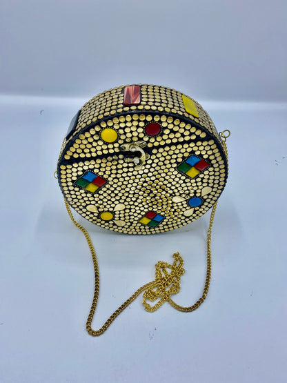 Round Gold Buttons with colorful stones Ethnic Designs  Clutch