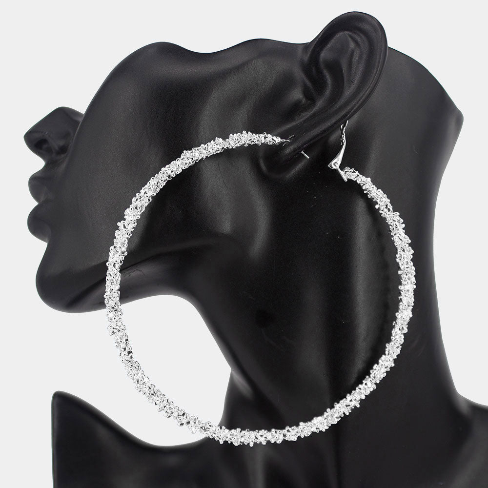 Oversized Texture  Metal Hoop  Earrings