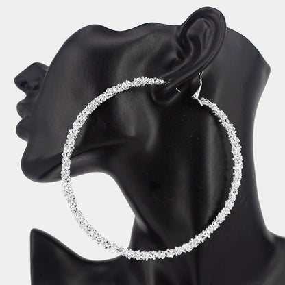 Oversized Texture  Metal Hoop  Earrings