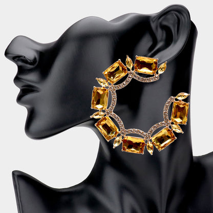 Rectangle Stone Accented Hoop Evening Earrings