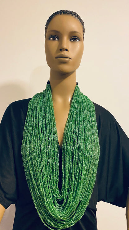 Light Green Long Layered Seed Bead Necklace
