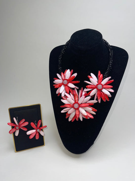 Handmade Beds Of Flowers Beaded Bib Necklace.