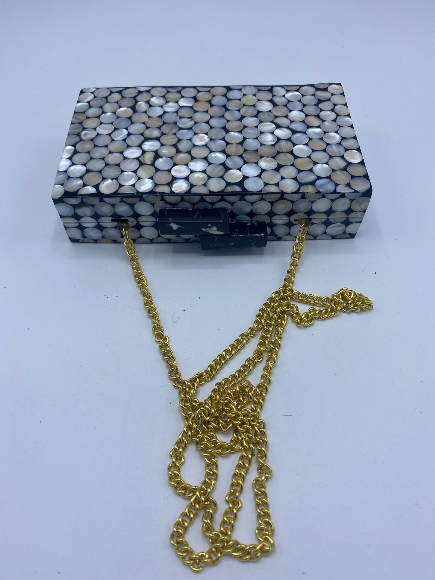 Handcrafted Pixel Ivory and Black Mother Of Pearl Clutch