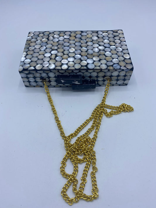 Handcrafted Pixel Ivory and Black Mother Of Pearl Clutch