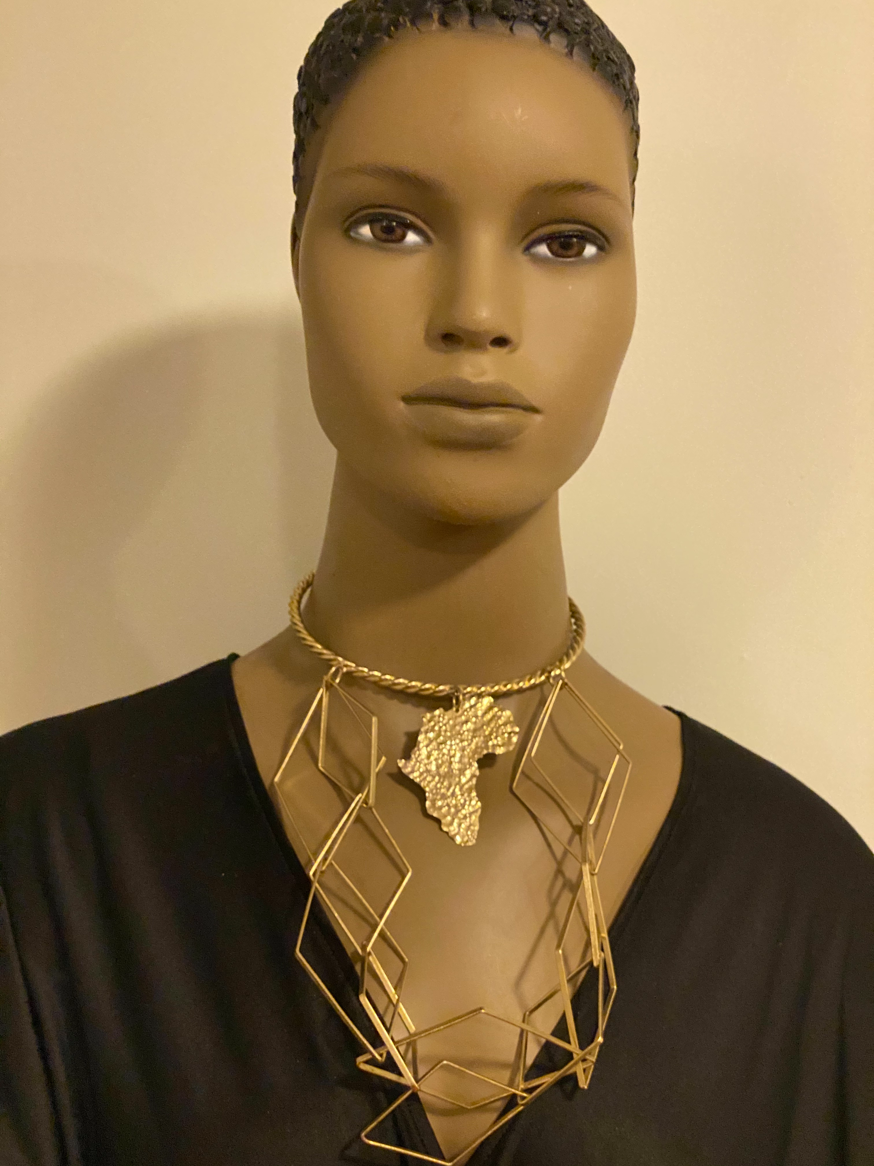 Queen N’Kama Brass Triangles With  Map Necklace
