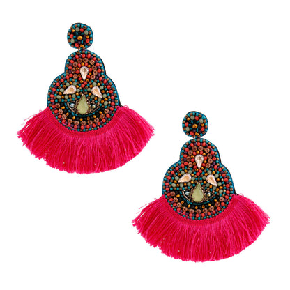 Fan Embroidered Bead Earrings
