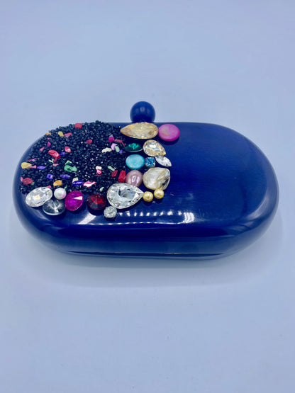 Handcrafted Oval Resin with embellishment of pearls and stones Clutch