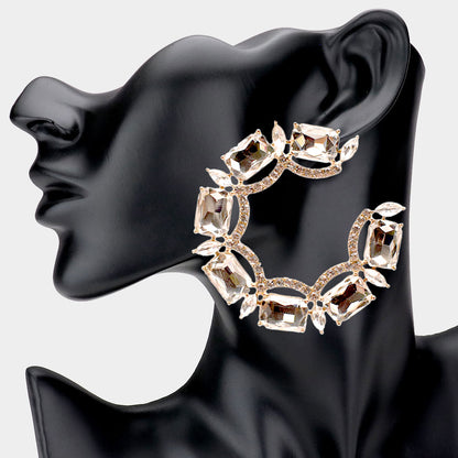Rectangle Stone Accented Hoop Evening Earrings