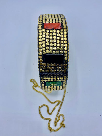 Round Gold Buttons with Black Stones Design Clutch