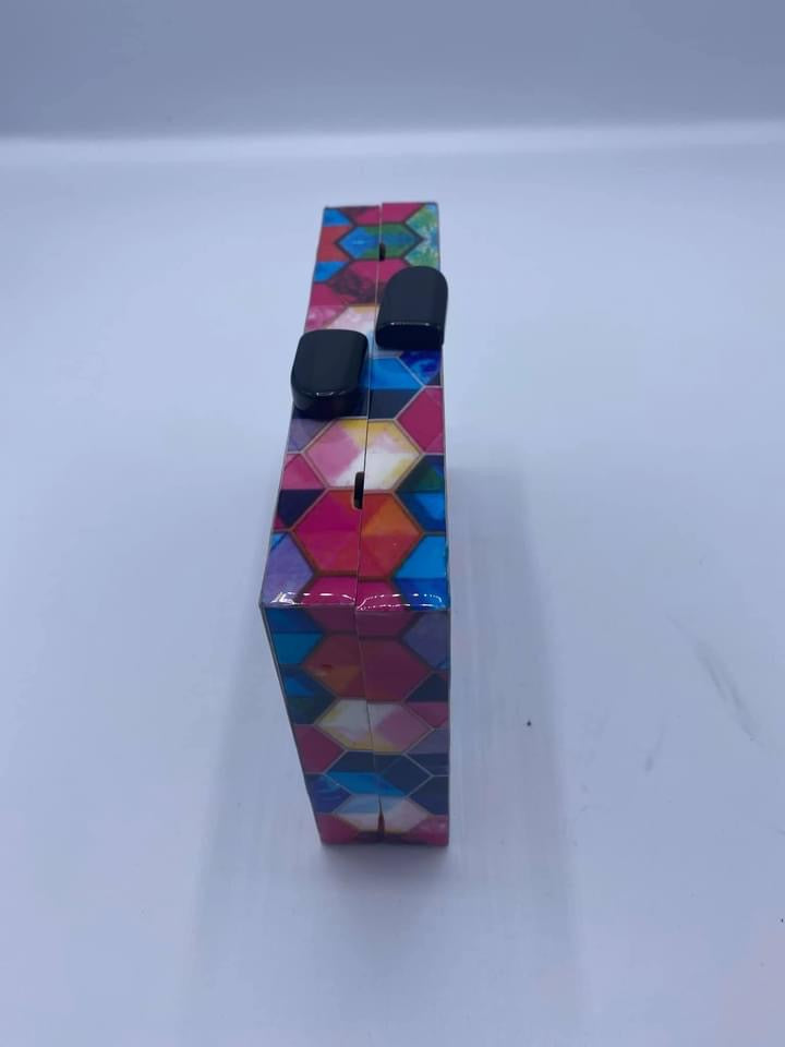 Trapezoid Handmade Mosaic Muti colors Printed Wooden Clutch.