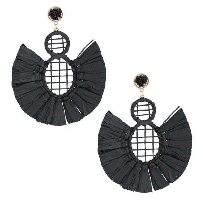 Woven Raffia Tassel Earrings