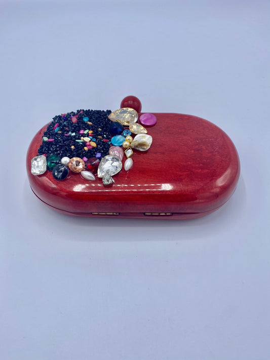Handcrafted Oval Resin with embellishment of pearls and stones Clutch