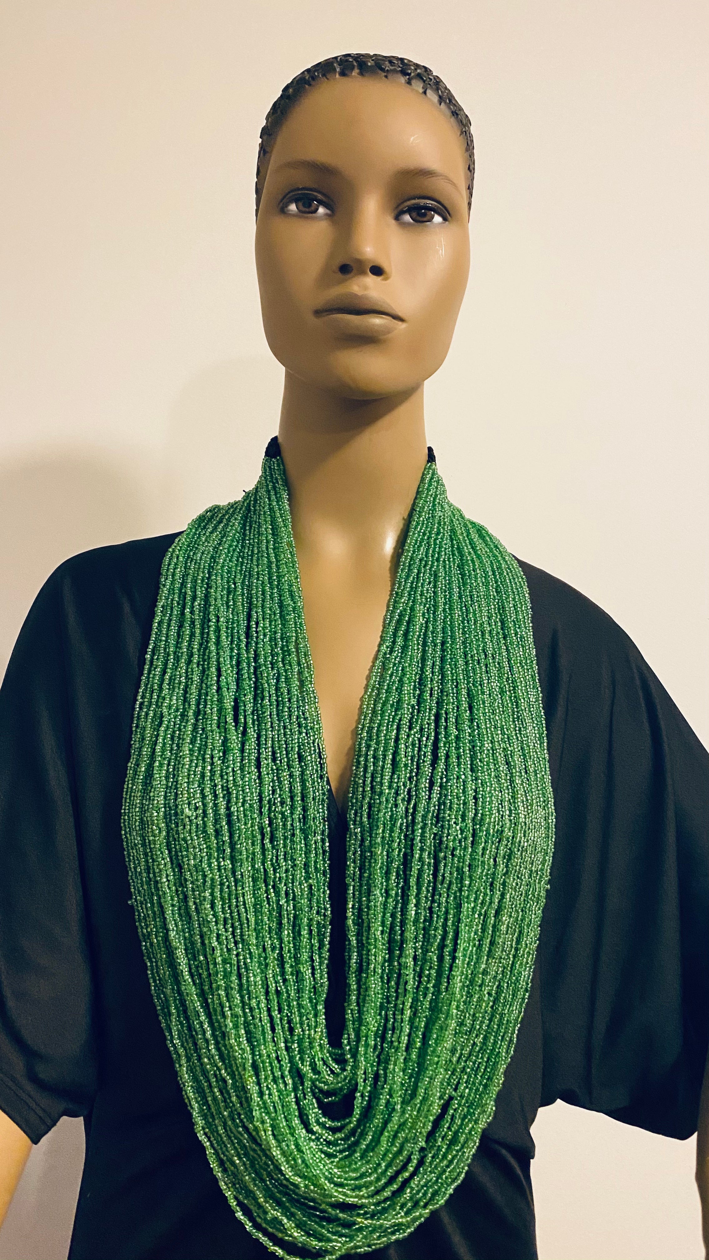Light Green Long Layered Seed Bead Necklace