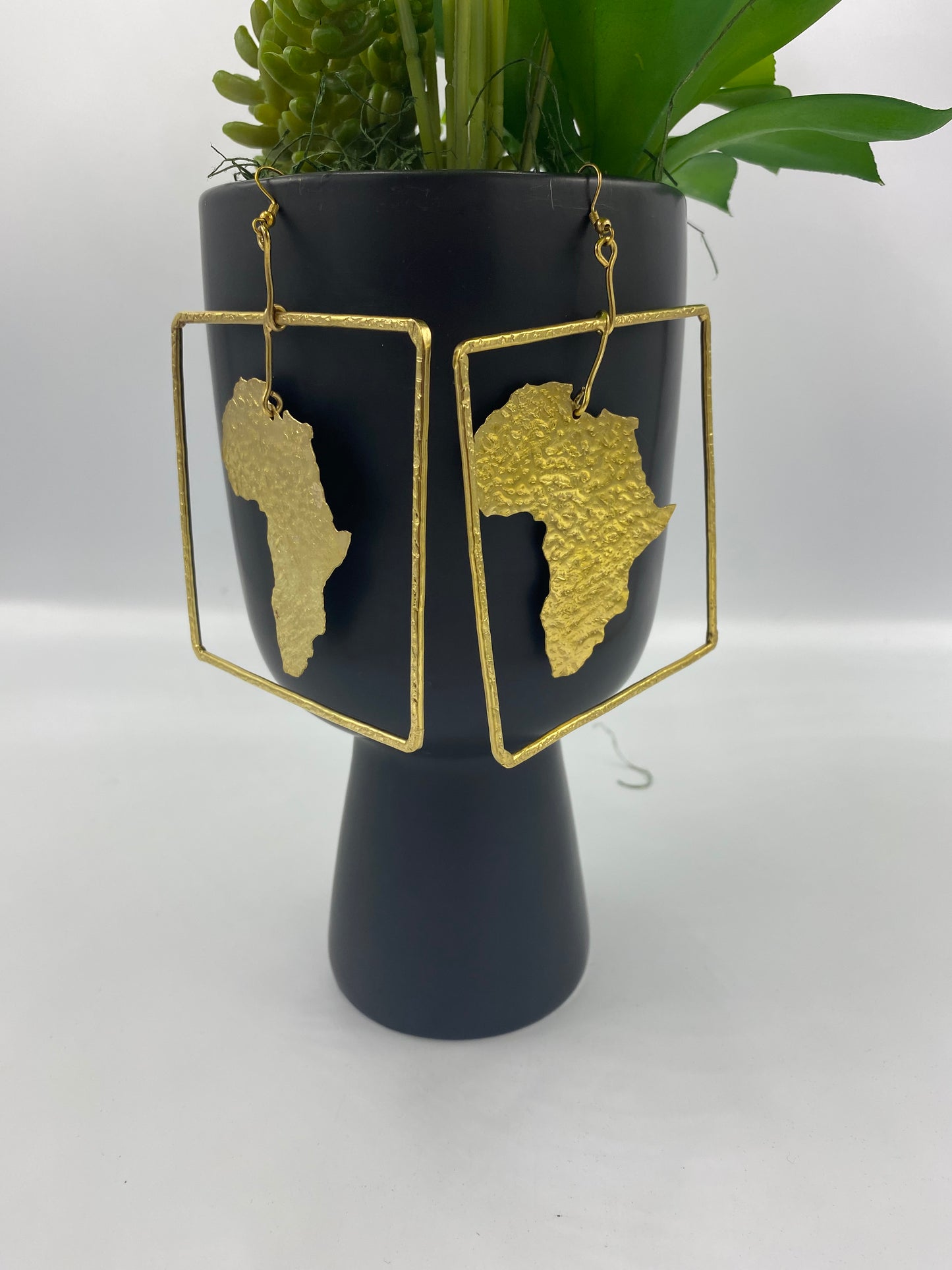 Brass Square Map Of Africa Earrings