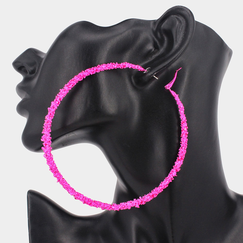 Oversized Texture  Metal Hoop  Earrings