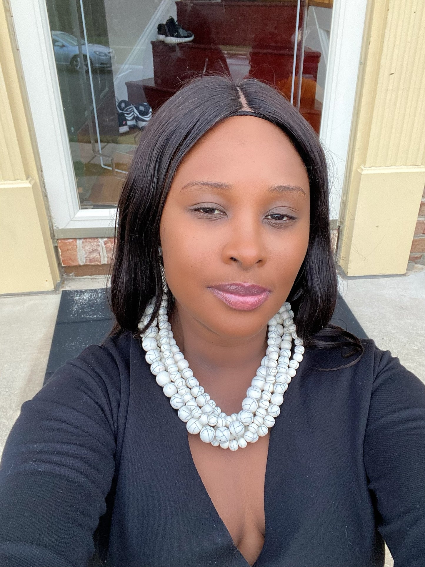 Multi Strand Cracked White Beads with  Hook Closure Necklace