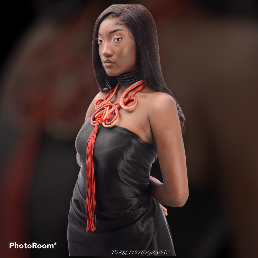 Leather Knotted Cord Suede Tassel Necklace Set