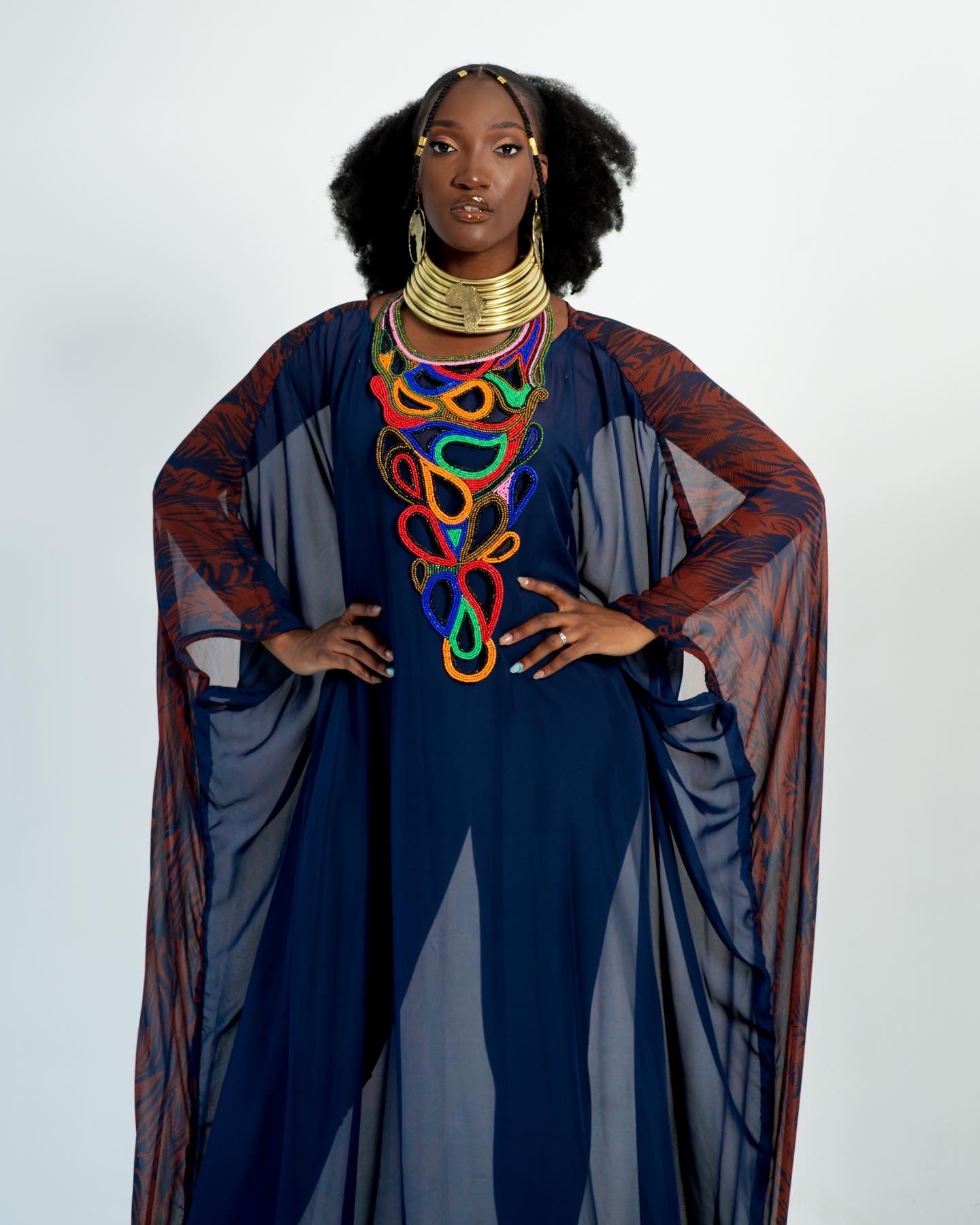 Multi Colors Statement Embroidered forged necklace