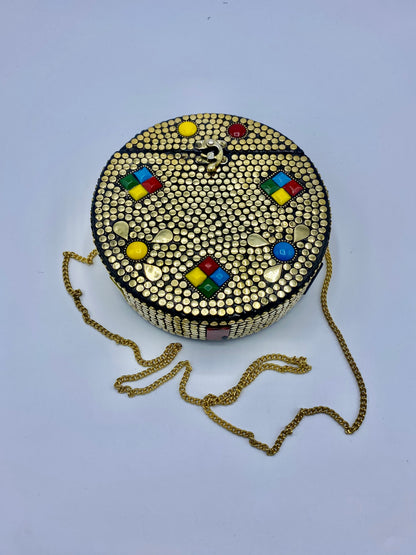 Round Gold Buttons with colorful stones Ethnic Designs  Clutch
