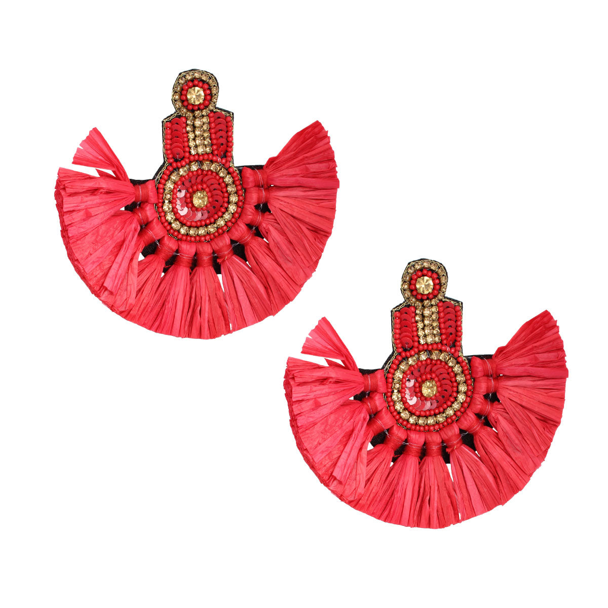 Raffia Fan Tassel Beaded Earrings