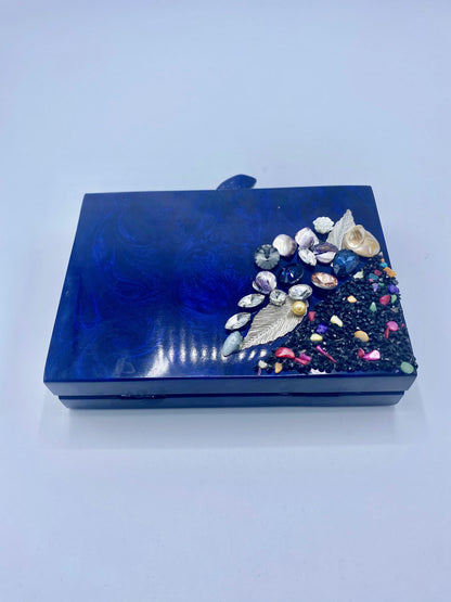 Handcrafted Triangle Resin with embellishment of pearls and stones Clutch