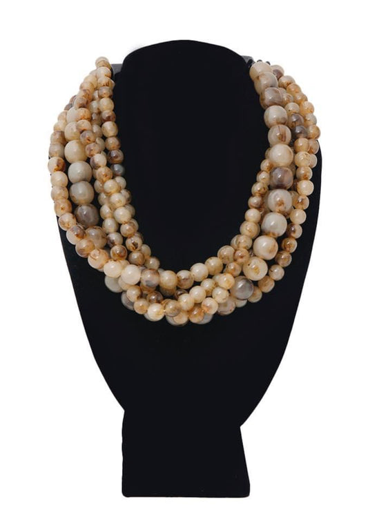 Multi Strand Cracked White Beads with  Hook Closure Necklace