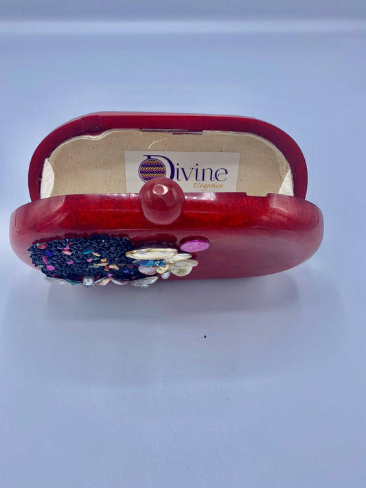 Handcrafted Oval Resin with embellishment of pearls and stones Clutch