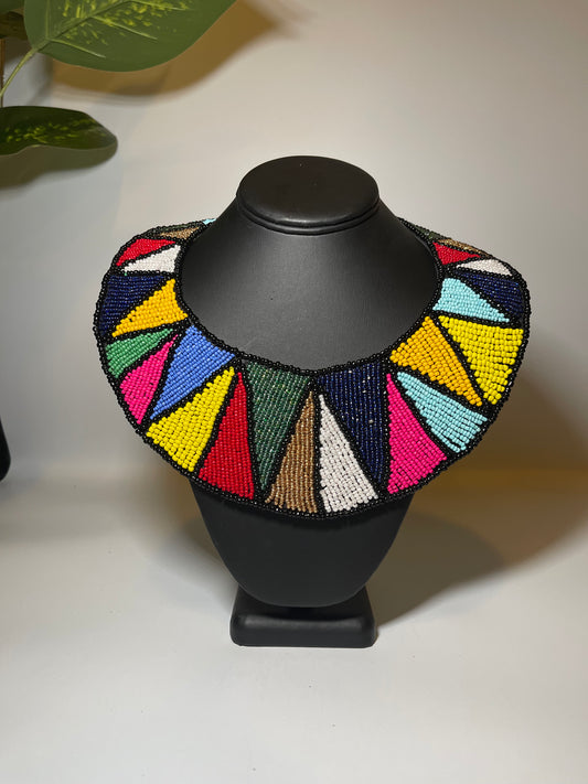 Rainbow Beaded Round Collar Bib Necklace