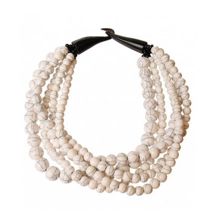 Multi Strand Cracked White Beads with  Hook Closure Necklace