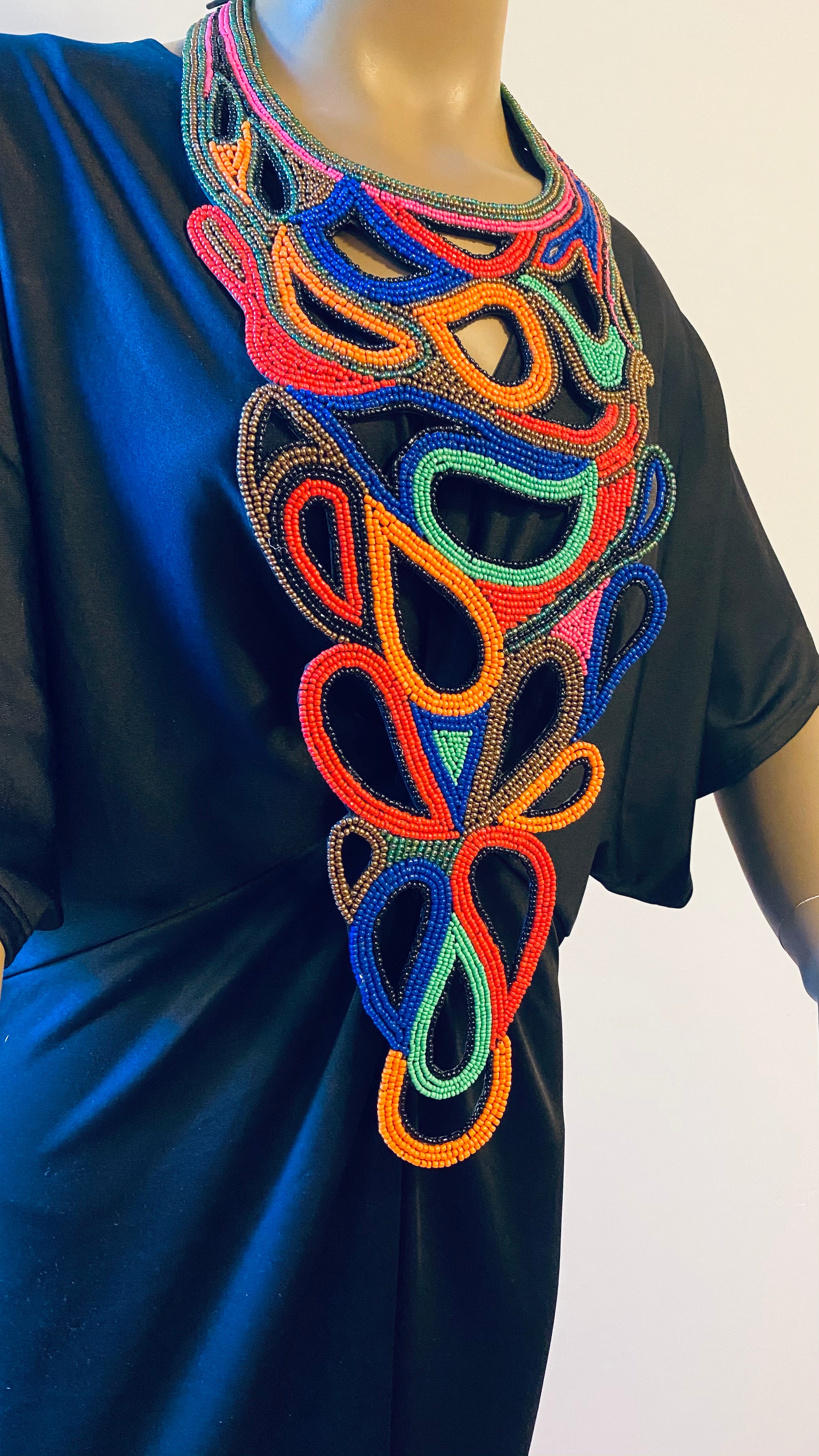 Multi Colors Statement Embroidered forged necklace
