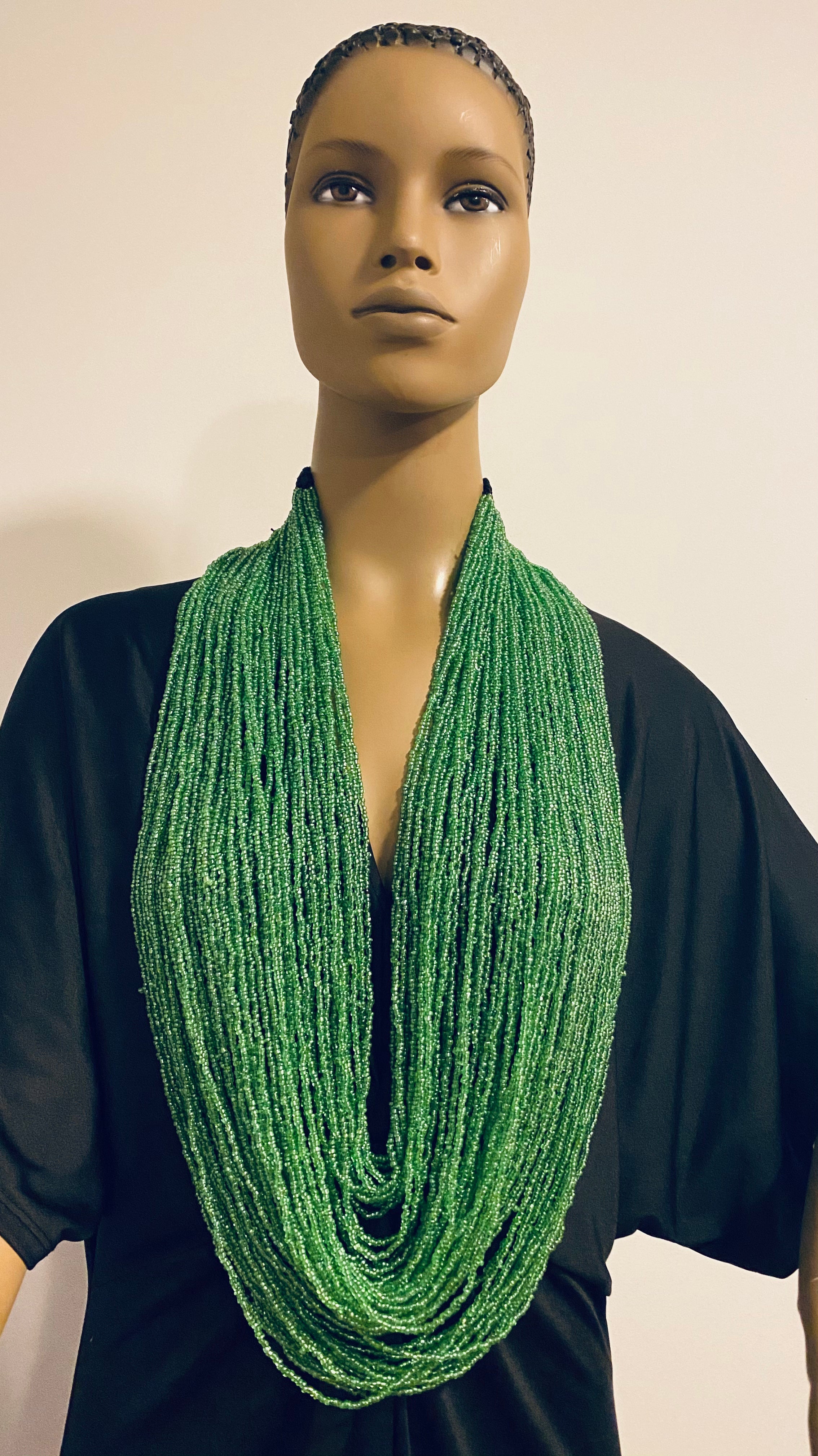 Light Green Long Layered Seed Bead Necklace