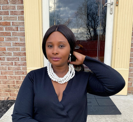 Multi Strand Cracked White Beads with  Hook Closure Necklace