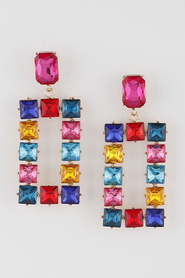 Rhinestone Rectangle Earrings