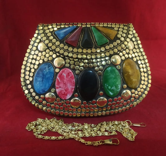 Gold Handmade Bohemian metal shell Clutch.